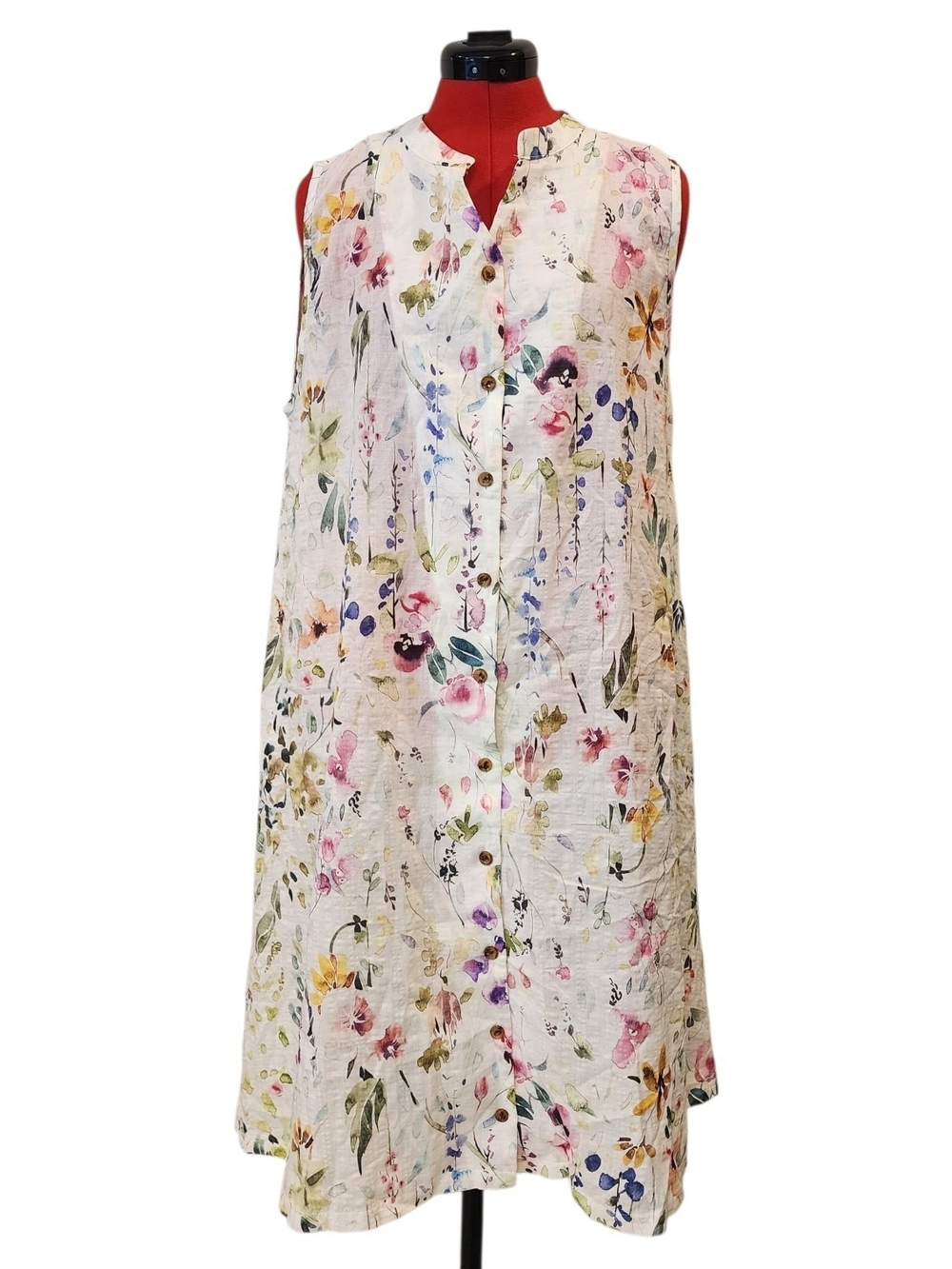 NWT M.tree Floral Sleeveless Button Front Cotton Blend Midi Dress Size M/L